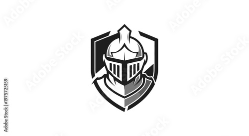 Medieval Knight Helmet Shield Emblem - Strength and Protection Symbol