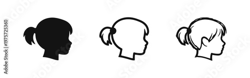 Female infant or toddler head profile icon set. Simple silhouette of a very young girl's face from the side.