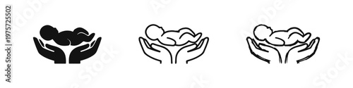 Hands Holding Newborn Baby Icon Set - Parental Love, Care, and Protection Symbol