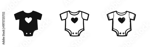 Baby Bodysuit or Onesie with Heart Icon Set - Infant Clothing and Love Symbol
