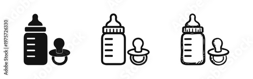 Baby Bottle and Pacifier Icons Set - Newborn Care Essentials