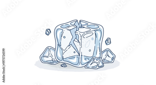 Cracked Ice Cube Vector Illustration