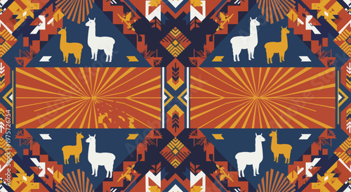 Vibrant llama design pattern textile.