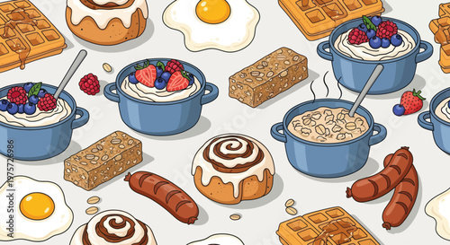 Variety of sweet breakfast pastries displayed.