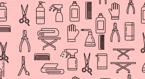 Haircut tools and beauty products icons.