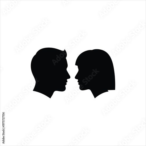 Couple profile silhouettes facing each other during a quiet moment Vector Illustration Isolated on white background