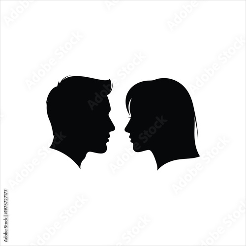 Couple's Silhouettes Facing Each Other in Profile Vector Illustration Isolated on white background