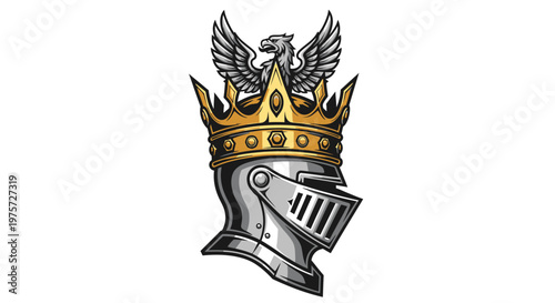 Medieval Knight Helmet with Crown and Eagle Crest