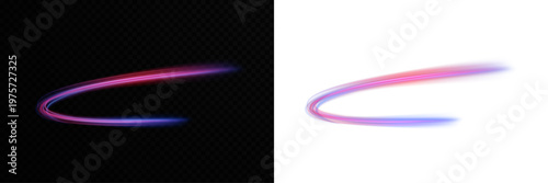 Red and blue light trails with dynamic motion blur effect. Sense of speed and energy flow for cyberpunk or AI backgrounds PNG. Transparent background light streaks for digital art.