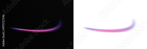 Red and blue dynamic light trails with motion blur effect PNG. Shimmering speed lines and energy flow for AI backgrounds and cyberpunk-inspired digital art on transparent background.