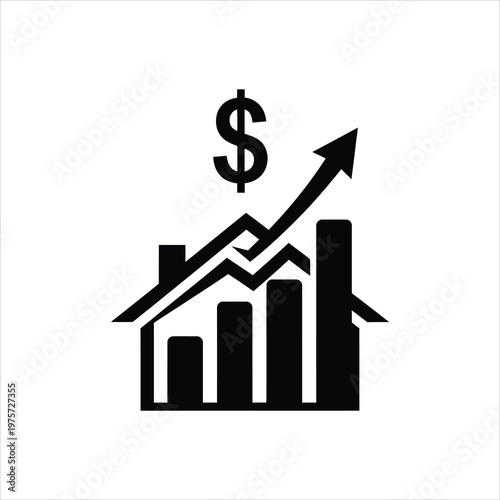 Growing financial graph with dollar sign and upward arrow vector illustration isolated on white background