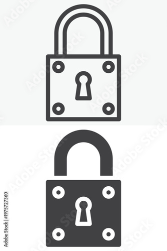 Padlock lock icon with closed shackle in line and solid style. Outline and solid icon, editable stroke vector sign symbol. Security lock icon for protection.