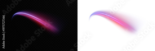 Red and blue dynamic light trails with motion blur effect PNG. Shimmering speed lines and energy flow for AI backgrounds and cyberpunk-inspired digital art on transparent background.