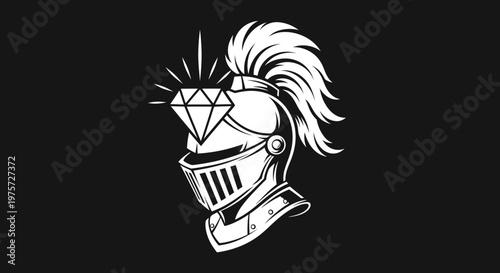 Medieval Knight Helmet with Diamond Crest, Vintage Style Illustration