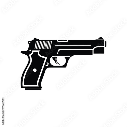 Silhouette of a semi-automatic handgun in a clean vector illustration isolated on white background