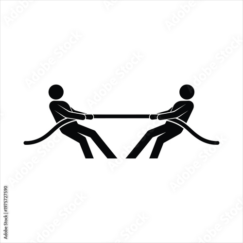 Two figures in a tug of war competition pulling a rope during a contest Isolated on white background