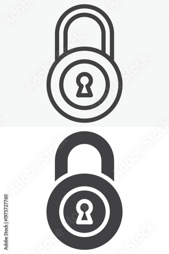Locked padlock icon with closed shackle in line and solid style. Outline and solid icon, editable stroke vector sign symbol. Security lock icon.
