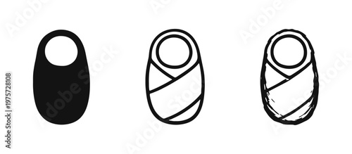 Swaddled baby icon set. Newborn infant in different styles. Adorable sleeping baby vector illustration.