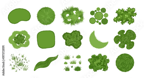 Top View Grass and Groundcover Vector Set for Landscape Architecture and Garden Lawn Site Plan Symbols