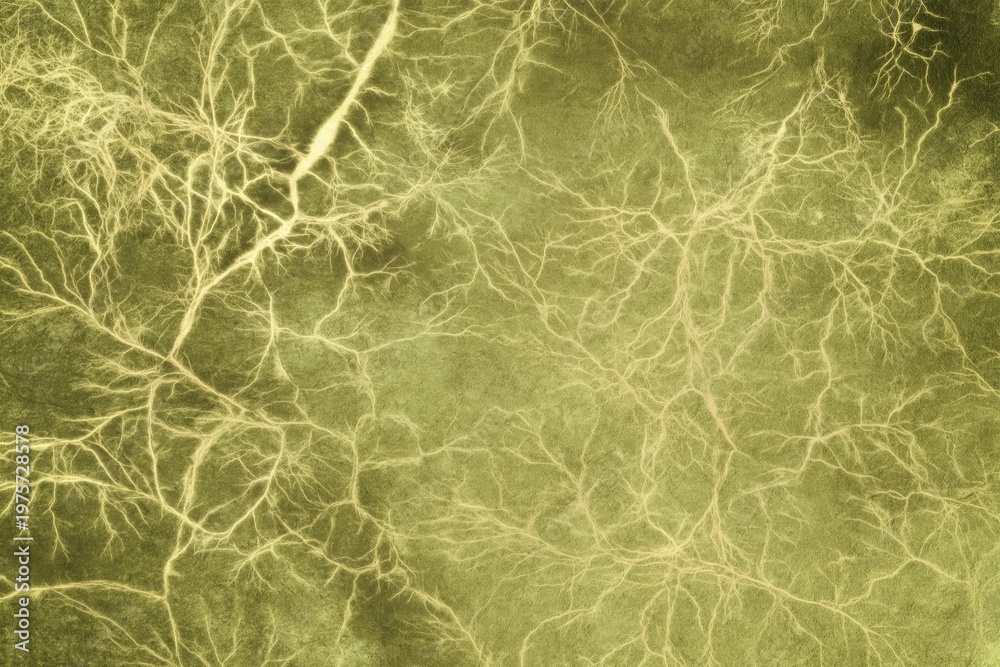 Fototapeta premium Intricate network of branching structures resembling neurons or tree roots in a golden-yellow tone.
