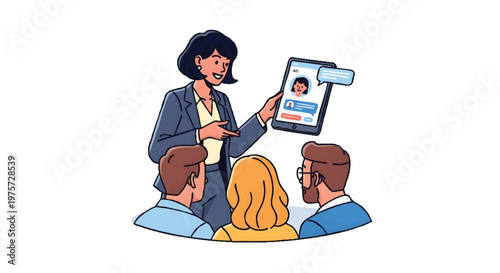 Businesswoman presenting to colleagues on a tablet