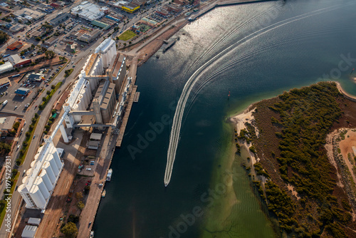 Billede på lærred port pirie aerial view industrial facility harbor waterway boat coastal vegetati
