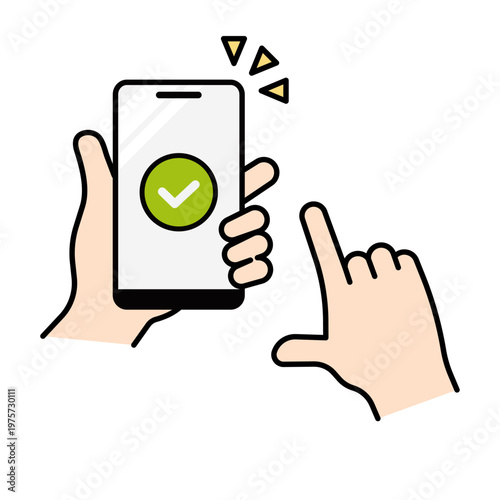 スマホ登録・完了・承認・簡単操作アイコン（フラット） – シンプル操作UIアイコンシリーズ