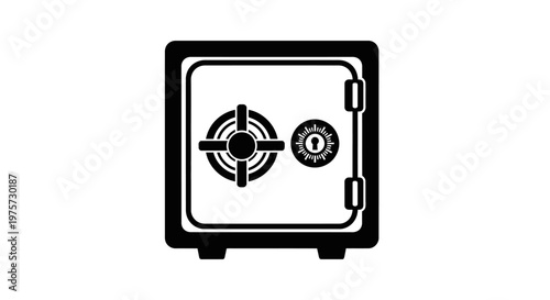 Black and white safe icon isolated on white background for financial security