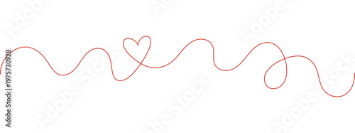 Curved squiggly line forming heart loop, seamless abstract romantic doodle element for decorative and love themed designs