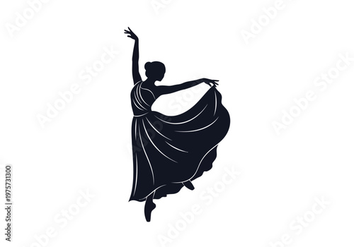 Elegant silhouette of a ballerina performing a graceful ballet dance with flowing dress