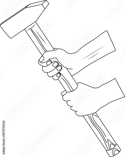 sledgehammer with a wooden side view vector illustration outline.
