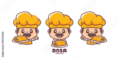 male chef cartoon with indian food dosa