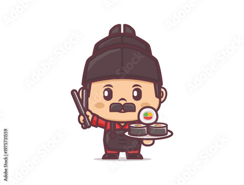Cartoon mascot illustration of kimbab chef