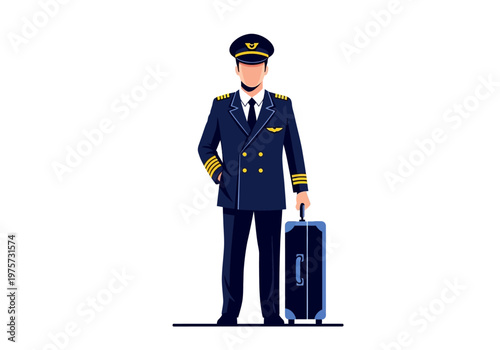 Experienced Pilot in Uniform Holding a Suitcase, Ready for Travel