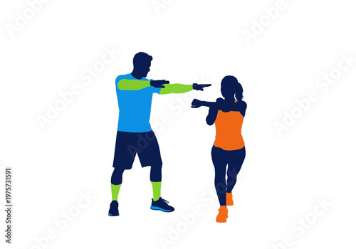 Personal trainer guiding woman through exercise routine for fitness and weight loss