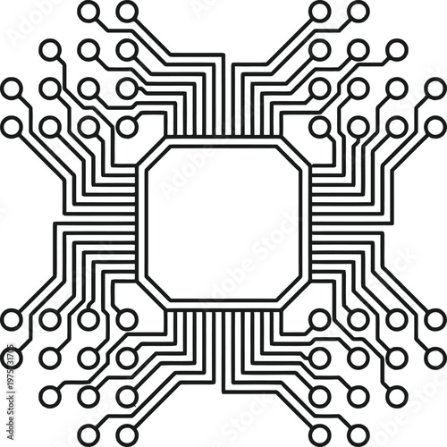 Central processing unit circuit board illustration intricate electronic chip design for technology and data concepts vector graphic isolated on white Background