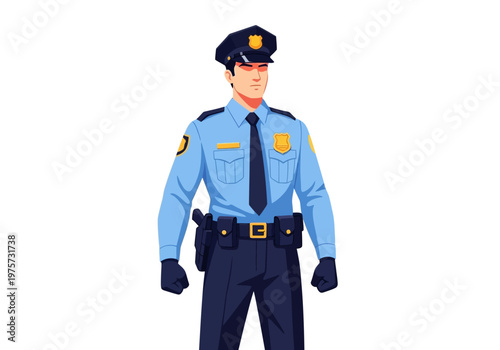 Illustration of a male police officer in uniform, ready for duty