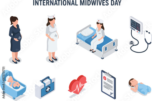 International Midwives Day Celebrated with Various Medical Icons and Illustrations