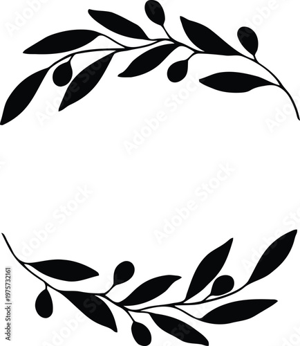 Elegant black silhouette of olive branches forming a decorative botanical frame perfect for wedding invitations branding or natural design elements