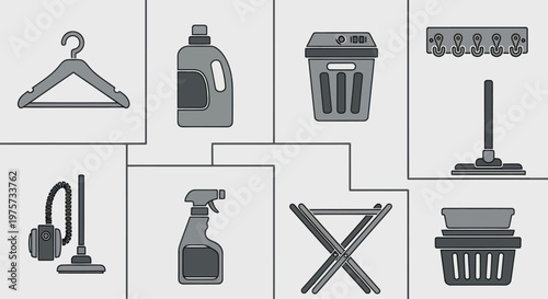 Cleaning tools and household items.