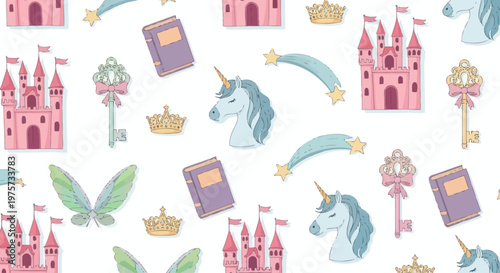 Unicorn Castle Fantasy Illustration Elements.