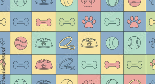 Colorful dog icons and symbols pattern.