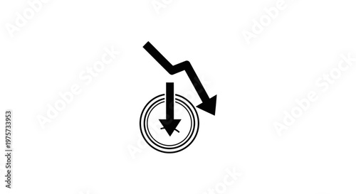 Black arrow pointing down towards circle symbol indicating decrease or decline