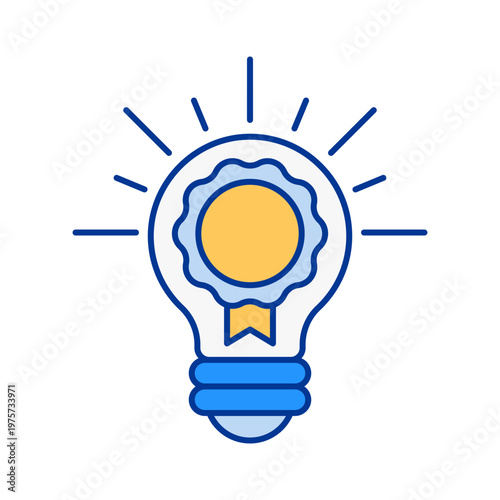 Achievement Idea Light Bulb Icon with Badge Symbol Representing Award Recognition Quality and Success Concept