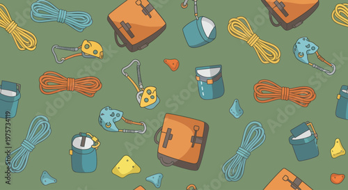 Colorful camping gear and equipment.