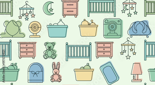 Baby nursery furniture and toys.