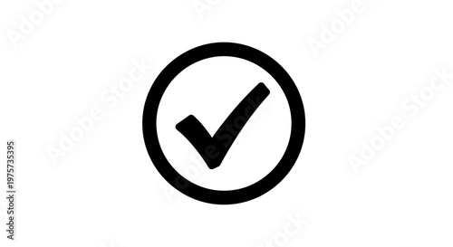 Black check mark symbol inside a circle on a white background