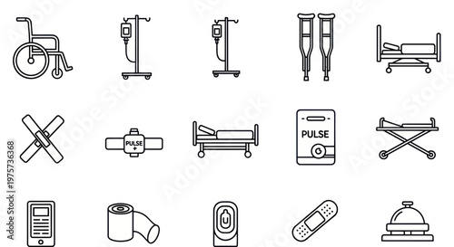 Medical Equipment Icons Line Style.