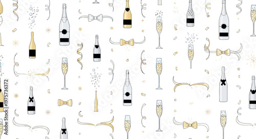 Champagne bottles and glasses celebration.