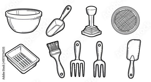 Kitchen utensils and baking tools.